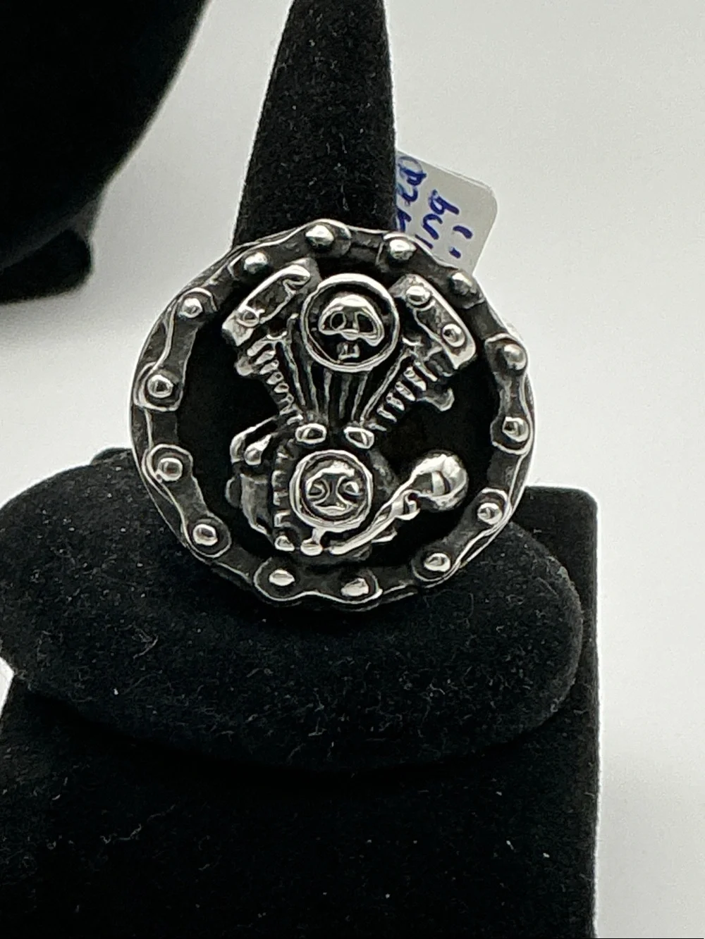 Men's Stainless Steel Engine-Emblem Statement Ring - Sz 12